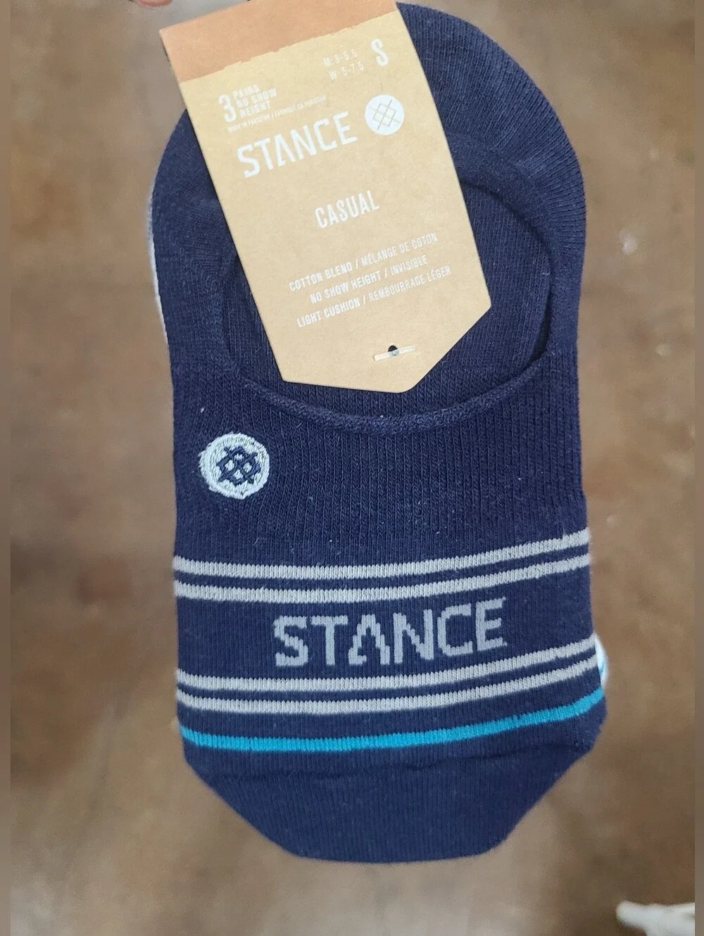 Stance Casual Men's No-Show Socks, 3 Pack White, Navy & Gray Small Size